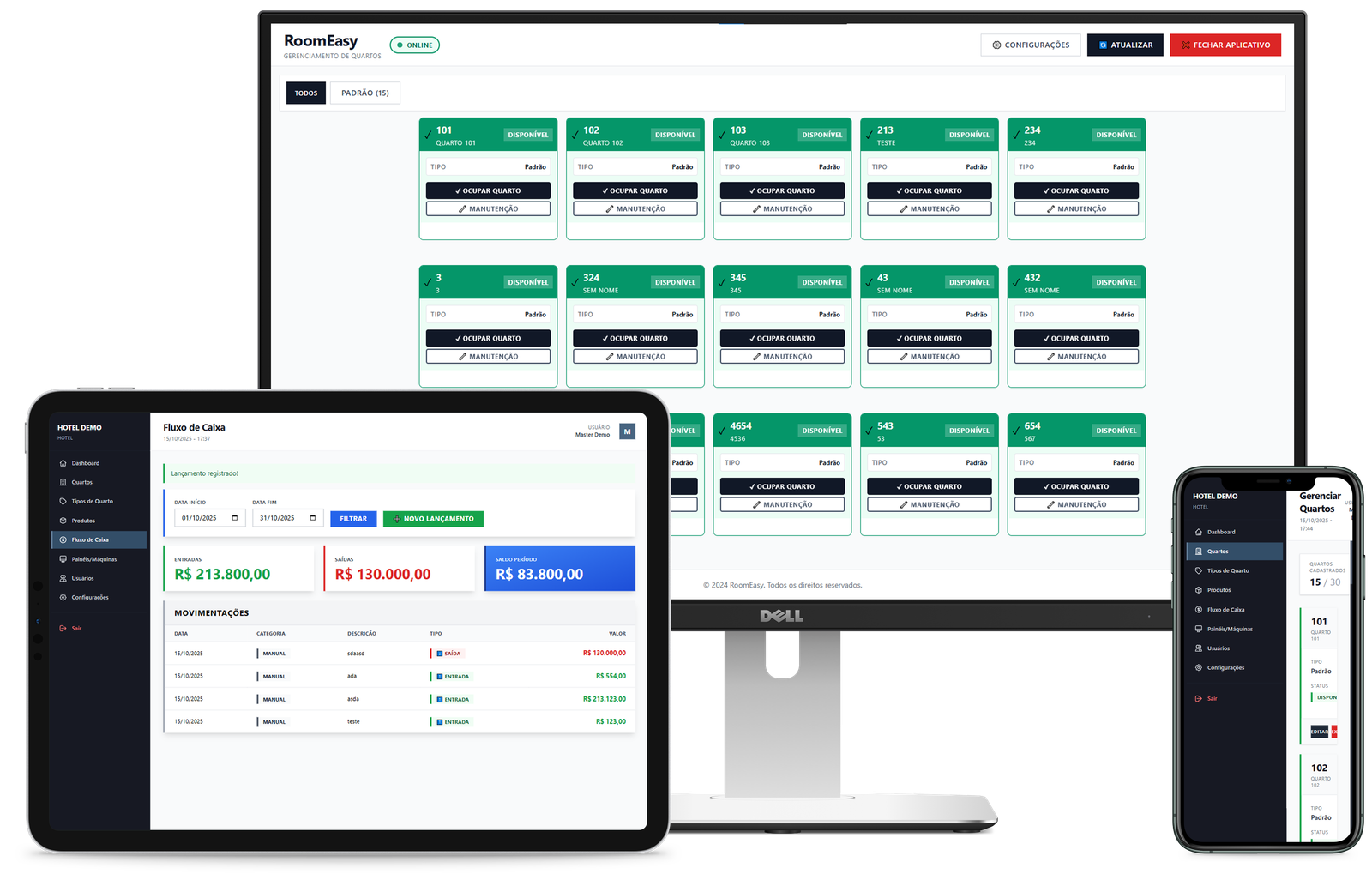 Mockups do sistema RoomEasy